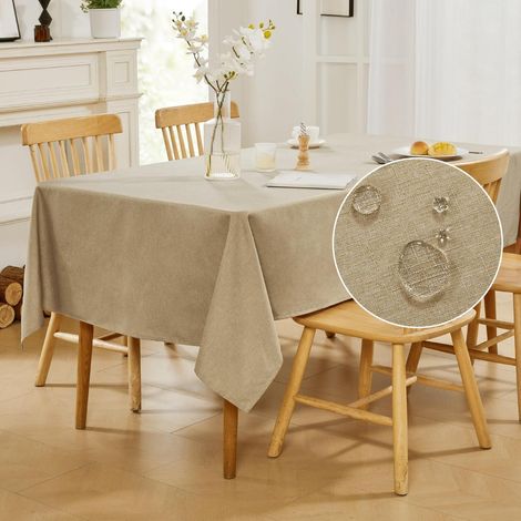 Abwaschbare Tischdecke mit Lotuseffekt, Leinenoptik, 132x229 cm, Taupe