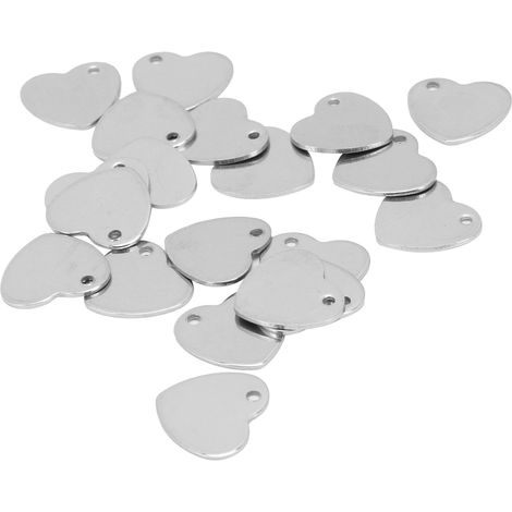 Étiquettes de cœur en acier inoxydable pour animaux de compagnie, 20 pièces, 13x14mm, avec trou d'attache, couleur argent métallique (1/5)