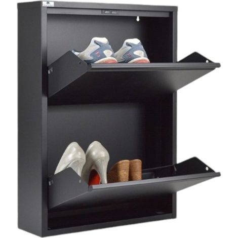 Dmora - Schuhschrank Ezequiel, Schuhregal, Mehrzweck-Eingangsgarderobe, Möbel für Schuhe, 50x15h71 cm, Schwarz, mit verstärkter Verpackung