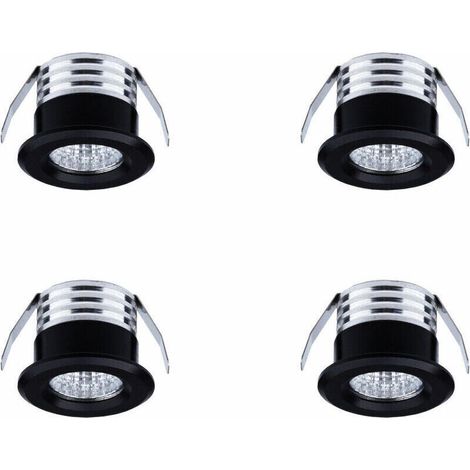Set of 4 mini recessed LED spotlights, 3W, cool white light, black (1/5)