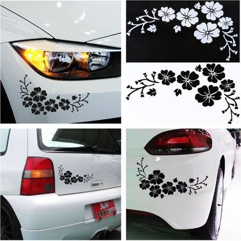 NOIR Sticker Voiture Fleur Autocollant Étanche Amovible Déco Véhicule Couverture de Rayures (1/4)
