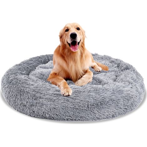 Jiubiaz Hundebett Katzenbett rund Plüsch weich rutschfest Ø 60 cm Hellgrau (1/5)