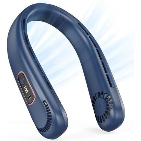 Ventilateur de Cou Portable - 5000mAh Ventilateur Cou USB Recargable,3 Vitesses,Flux d'Air à 360°,Neck Fan sans Pales,Écran LED,Type-C,Ventilateurs Personnel Léger pour Sport Camping Voyage (1/5)