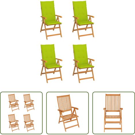 vidaXL Sillas plegables (4 unidades) con cojines verde brillante, madera maciza de teca. (1/5)