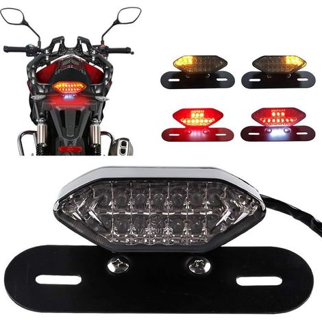 Luz trasera LED para motocicleta de 20 LED, luz de freno LED integrada y luces de conducción LED para motocicleta con marco de montaje de hierro - Lente negra (1/5)