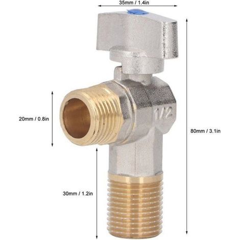Vanne Triangulaire - Laiton - Filetage G1/2 - Pour Eau Chaude Froide - Cuisine Salle De Bain - 1 Pièce (1/4)