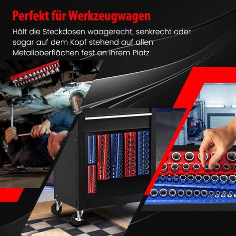 6 Stk. Steckschlüssel Halter magnetisch 1/2-Zoll-, 3/8-Zoll- und 1/4-Zoll Aufsteckschiene für Stecknüsse (1/5)