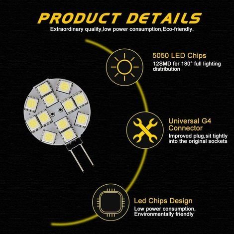 10 G4 DC 12V nicht dimmbare LED-Lampen, Weiß (6000K), Ersatz für 20W-Halogenlampen, für Küche, Wohnmobil, Wohnwagen, Boot (1/4)