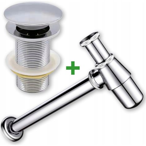 Set: tappo a scatto argentato senza troppopieno + sifone per lavabo (1/5)