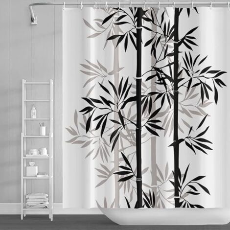 150x180cm Bambou Feuilles Rideau de Douche Noire Blanc Abstrait Bambou Plante Rideau de Bain Peinture à l'encre Rideau de Baignoire pour Enfants Salle Bains Polyester avec Crochets (1/5)