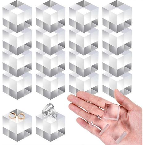 Set aus 16 quadratischen Blöcken aus poliertem, transparentem Acrylglas, Schmuckständer, Stützfuß (1/5)