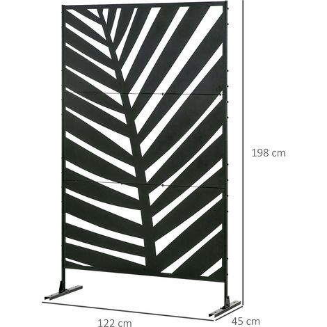 Outdoor-Sichtschutz, lackiert Stahlrahmen, Design: Palmblatt-Silhouette, 1,2 x 2 m, Schwarz (1/5)