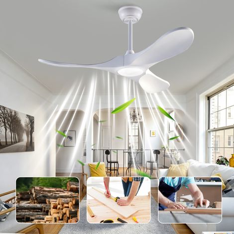 Ventilatore da soffitto con luce 52 pollici, pale in legno massello bianche, motore reversibile, telecomando, bianco (1/5)
