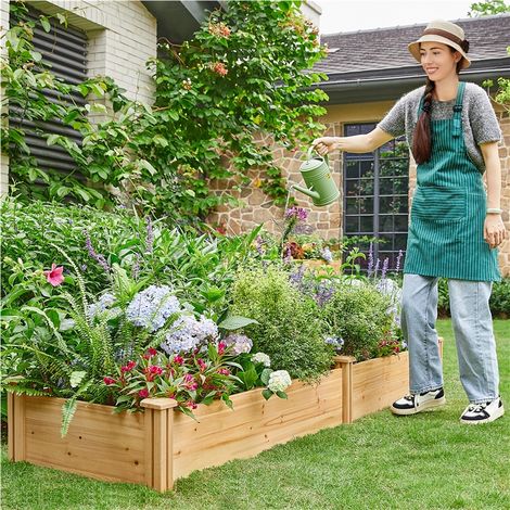 Yaheetech Carré Potager en Bois Bac Potager Surélevé Potager Extérieur/Intérieur Bac à Fleurs Légumes pour Jardin Cour Serre Terrasse 245,5 cm L × 62,5 cm l × 27 cm H