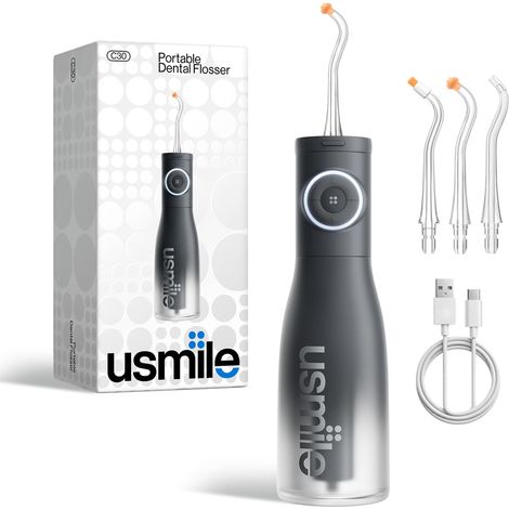 C30 Jet Dentaire Hydropulseur Sans Fil 300 ML  5 Niveaux Pression, Embouts en Forme de S, pour appareils Orthodontiques Gencives Sensibles, USB-C Rechargeable, IPX7 (Noir) (1/5)