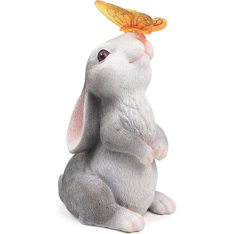 Statue Solaire de Jardin Lapin Ornament Outdoor, Figurine d'animal de Jardin avec Lumière Solaire, Lapin Décoratif pour la Cour, Cadeau de Pendaison de Crémaillère