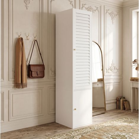 MODFU – Armadio 45x50x200 cm con anta a persiana, appendiabiti e 3 scomparti contenitore – Bianco (1/5)