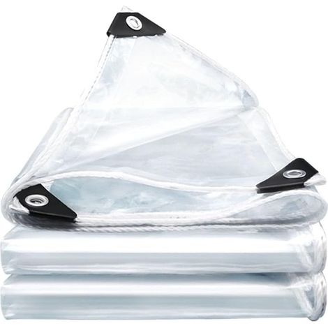 Bâche transparente 420 g/m² avec anneaux gravés 1,8 x 3,7 m PVC résistante aux intempéries espacement des trous 30 cm résistante à l'hiver indéchirable protection contre la pluie (1/5)