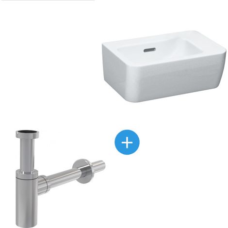 Laufen Ensemble Pro Lave-mains 36x25 cm, Blanc + Siphon Alca en métal Chromé (H8169550001061-SET)