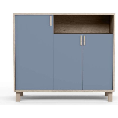 Recibidor zapatero 3 puertas Modelo 520 acabado roble claro/azul. 88 cm (alto) x 100 cm (ancho) x 37 cm (prof.) (1/5)