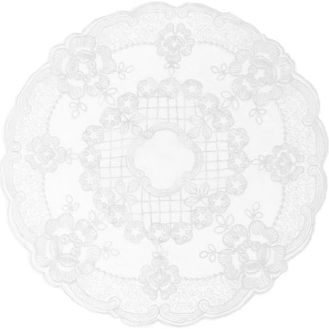 Napperon Protecteur de Table Beige Broderie de Fleur 3D en Dentelle Rond en Soie Polyester Pratique Cuisine et Restaurant (1/5)