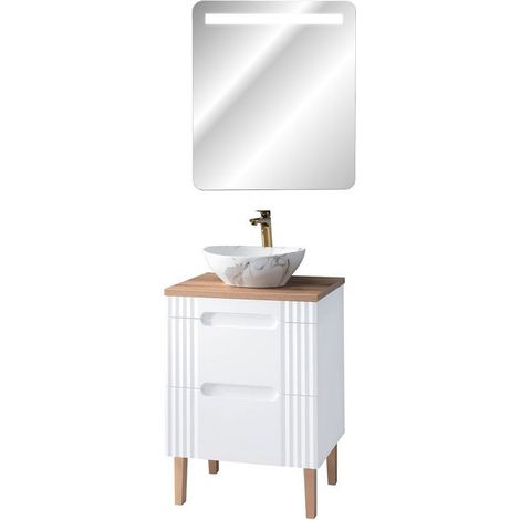 Meuble vasque à poser 60 cm à poser + miroir LED Oceanie White - Livraison gratuite (1/5)