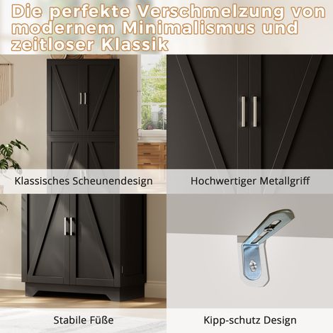 Armoire de rangement haute en MDF avec 4 portes style grange, porte-bouteilles et étagères, pour cuisine, salon et salle à manger (1/5)