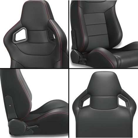 Siège baquet universel 55x56x85 cm en PVC noir, inclinable pour voiture, FLORAGRACE (1/5)