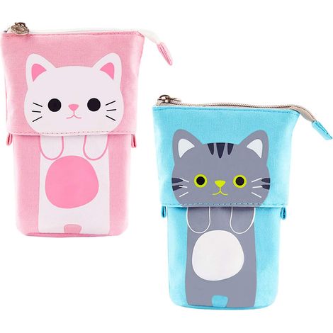 Boîte À Crayons Rétractable - Porte-Crayons En Toile Avec Motif Chat - Pour Écoliers Et Adultes - Lot De 2 (1/5)