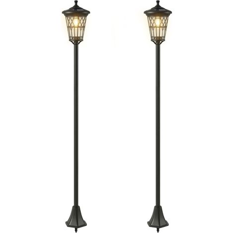 Lot de 2 lampadaires solaires de jardin réglables jusqu’à 150 cm – 2 intensités 100/50 lm, lumière chaude 2600 K, allumage automatique, IP44 (1/5)