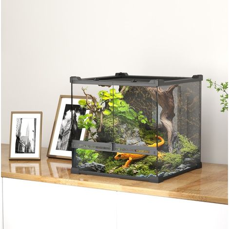 Terrario in vetro temperato 30x30x30 cm nero, fondo impermeabile per rettili FloraGrace (1/5)