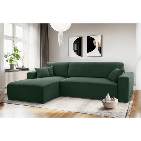 AX LIVING Catea Eckschlafsofa mit Bettkasten L  – Dunkelgrünes Ecksofa 279 cm