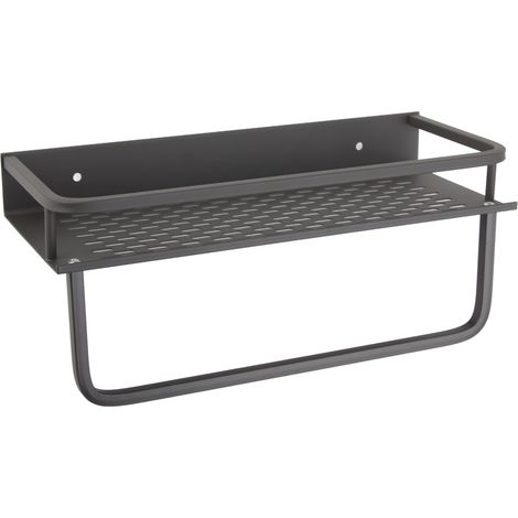 Mensola da bagno, portasapone a parete per WC e lavabo, ripiano portaoggetti grigio antracite da 30 cm con asta