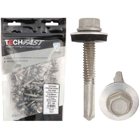 ForgeFix TFHH5538 TechFast Hex Head Roofing Screw Self-Drill Heavy Section 5.5 x 38mm Pack 100 FORTFHH5538