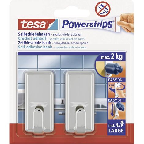 TESA 58051-00010-00 POWERSTRIPS 2 CROCHETS RECTANGULAIRES + 4 LANGUETTES CHROME 58051-00010-01 (1/5)