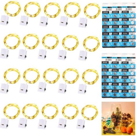 TRAHOO-Lot de 20 Guirlandes Lumineuses à Piles avec 120 Piles, 2M 20 LEDs Fil Led Lumineux de Cuivre à 3 Modes Étanche pour D[J206] (1/5)