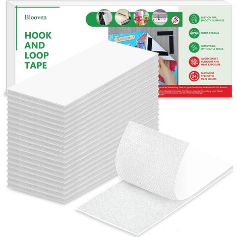 Scratch Autocollant Double Face, 20 Pièces 50x100 mm, Rubans Adhésifs, Bande Agrippantes Adhésives Avec Crochets Et Boucles (Blanc, 20 Pièces 50x100 mm) (1/5)