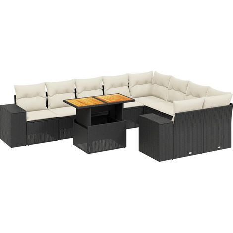 Maison Exclusive - Set Divani da Giardino 10pz con Cuscini in Polyrattan Nero (1/3)