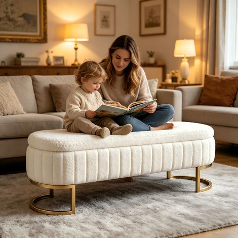Sofá cama de terciopelo con espacio de almacenamiento, 130 cm - Patas de metal dorado - Banco/cajonera tapizada con espacio de almacenamiento para dormitorio, recibidor o sala de estar. (1/5)