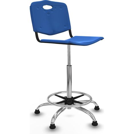 Taburete Robledo giratorio plástico azul sin brazos base cromada topes