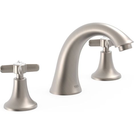 TRES 24210601AC TRES CLASIC Grifo Bimando De Repisa para Lavabo Color Acero - ref: 24210601AC