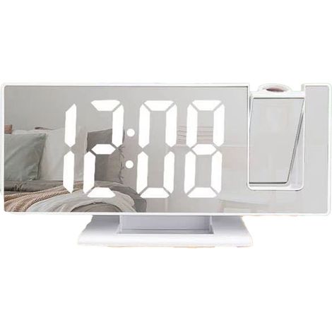 Réveil projecteur grand écran ABS miroir LED horloge électronique projecteur miroir chambre coque blanche lumière blanche (1/5)