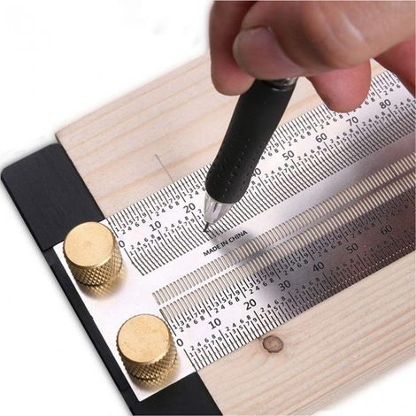 (300mm) Règle T pour le Travail du Bois de Haute Précision pour la Coupe,Règle de Ligne de Scribe D'échelle de Marquage de Jauge avec des Trous (1/5)