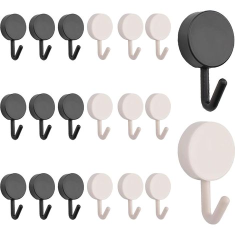 20 Stück schwarze und weiße, robuste, selbstklebende Kunststoffhaken, abnehmbare Wandhaken, geeignet für Badezimmer, Küche, Büro, Schrank und Glasflächen (1/5)
