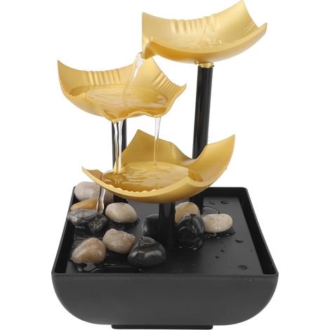 Fontaine de Bureau à 3 Niveaux avec Lumière LED, Fontaine à Débit d'eau Alimentée par USB, Idéale pour la Décoration de Table de Maison et de Bureau, Matière Plastique (1/5)
