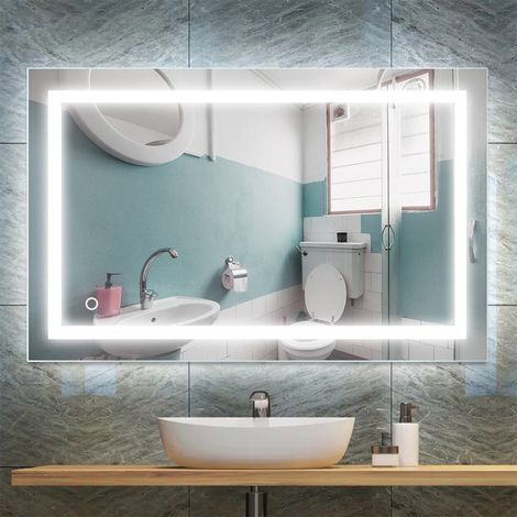 Aqrau 60x80cm Miroir de salle de bain, miroir LED horizantal ou vertical, interrupteur tactile