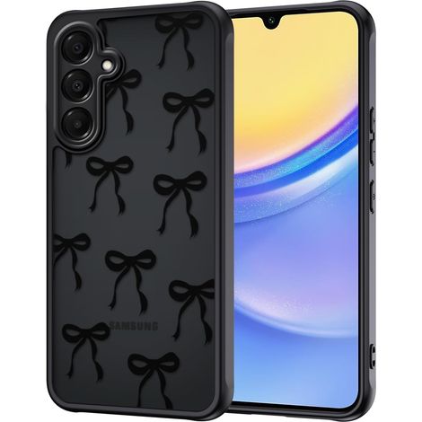 Coque pour Samsung Galaxy A15 4G / 5G, Aesthetic Papillon Nœud Motif Étui Translucide Mat Silicone TPU + PC Arrière Antichoc Housse Protection de la Caméra Bumper Case pour Filles Femme, Noir (1/5)