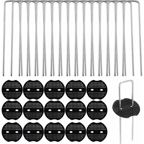 Anclajes para suelo, 50 unidades, anclajes de acero galvanizado para jardín de 150 mm/6", estacas de fijación para lonas y telas antihierbas. (1/5)