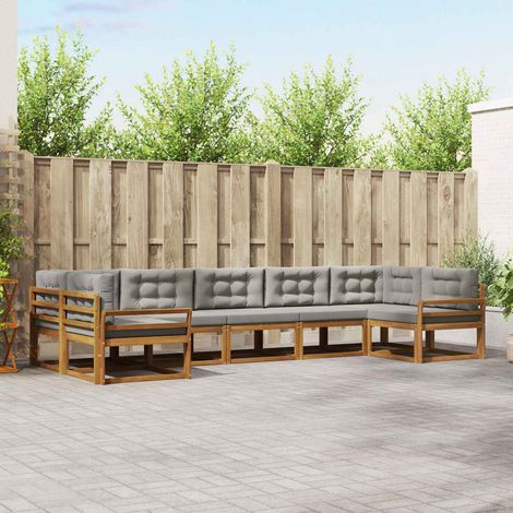 vidaXL Outdoor-Sofagarnitur mit Kissen 7 pcs Natürlich und Hellgrau (1/5)