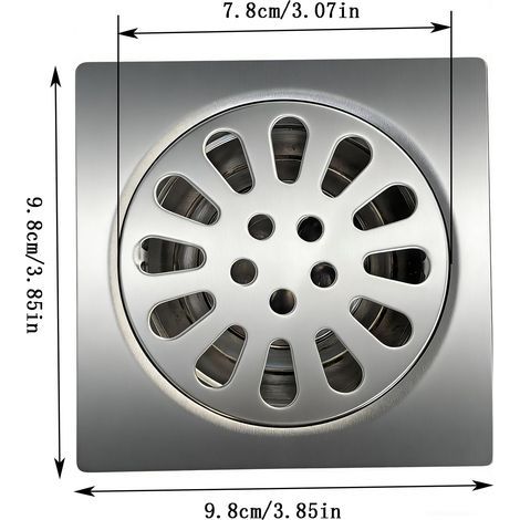 Ncheli Siphon de Sol Carré 9.8x9.8cm (≈10x10cm), Bonde de Douche INOX avec Filtre Anti-Odeur, Grille Universelle Évacuation, Système à Clip, Anti-Retour, Intérieur, Tube 50mm-75mm